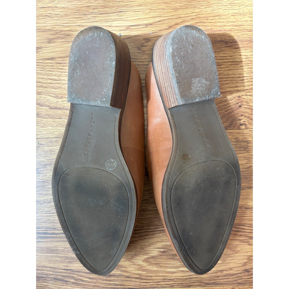 Lucky Brand Margorete Tan Leather Pointed Toe Mules Size 10M Cognac Slip On Shoe - Picture 4 of 5